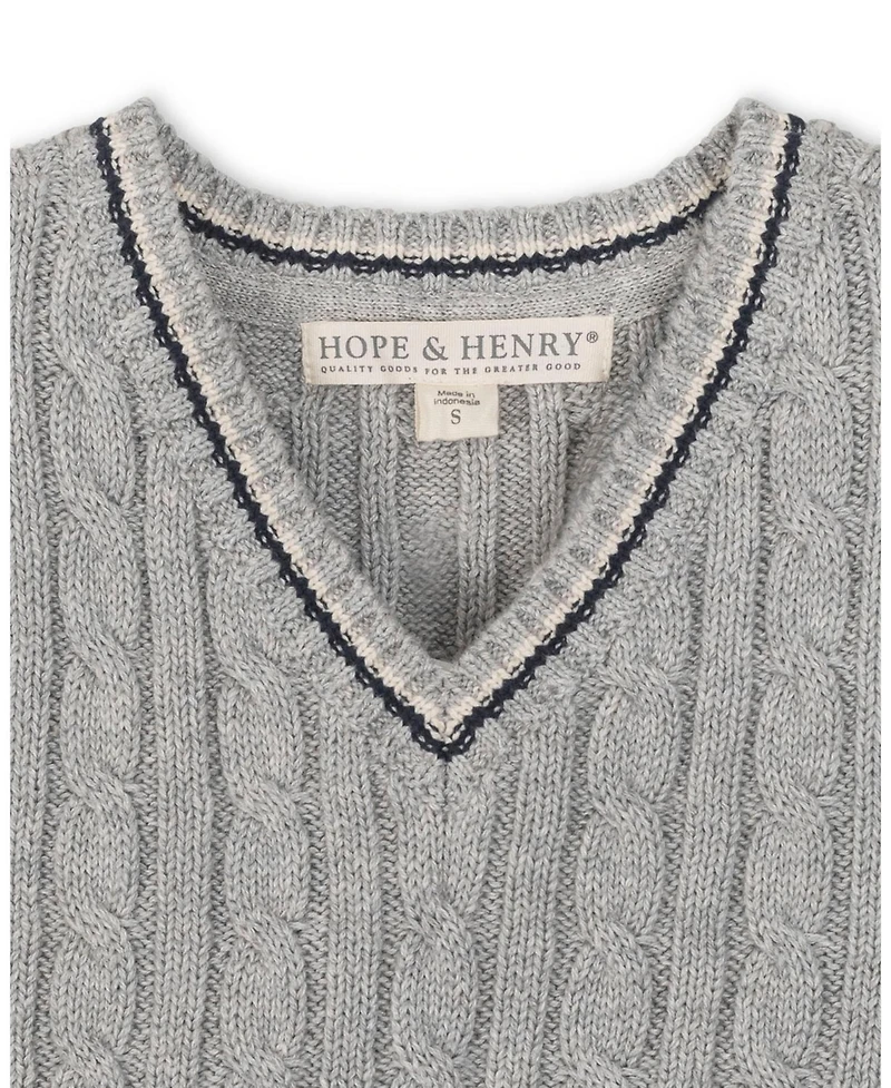 Hope & Henry Little and Big Boys' Organic V-Neck Cable Sweater Vest