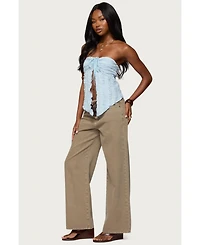 Edikted Womens Textured Ruffle Split Front Strapless Top