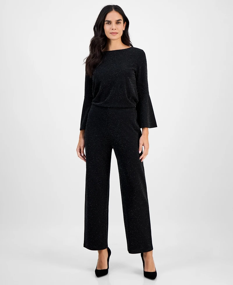 Ak Anne Klein Petite Pull-On Mid-Rise Wide-Leg Shimmer Pants