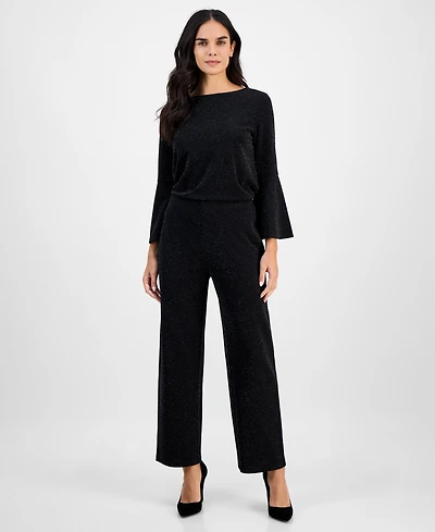 Ak Anne Klein Petite Pull-On Mid-Rise Wide-Leg Shimmer Pants