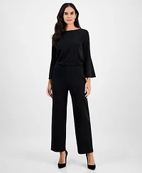 Ak Anne Klein Petite Pull-On Mid-Rise Wide-Leg Shimmer Pants