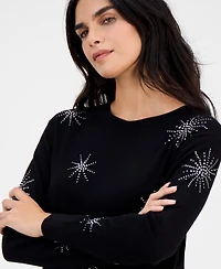Ak Anne Klein Embellished Crewneck Long-Sleeve Sweater