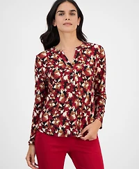 Ak Anne Klein Petite Floral-Print Long-Sleeve Top