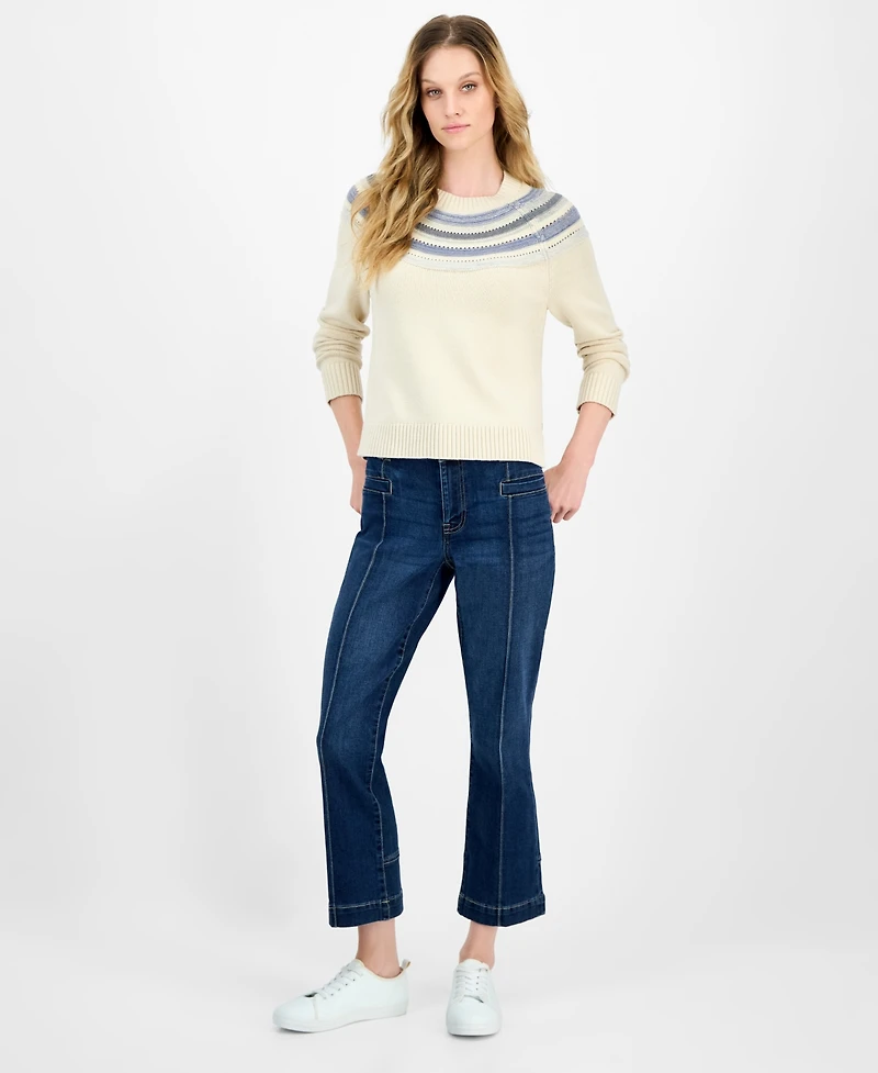 Nautica Jeans Women's Striped Yoke Crewneck Sweater