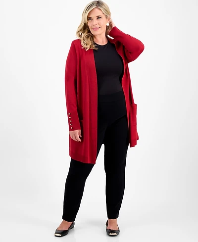 Jm Collection Plus Open-Front Long-Sleeve Cardigan, Exclusively at Macy's