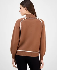 T Tahari Women's Mock-Neck Contrast-Piping Sweater