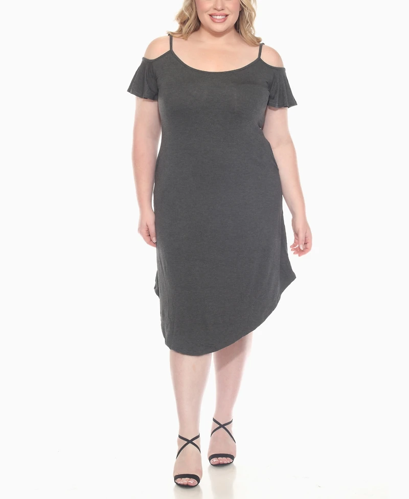 White Mark Plus Casual Scoop Neck Flutter Sleeve Knee Length Dress