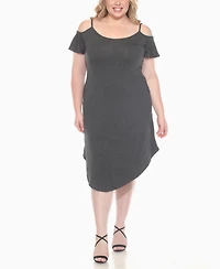 White Mark Plus Casual Scoop Neck Flutter Sleeve Knee Length Dress