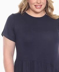 White Mark Plus Asymmetrical Waist and Short Sleeve Swing Dress