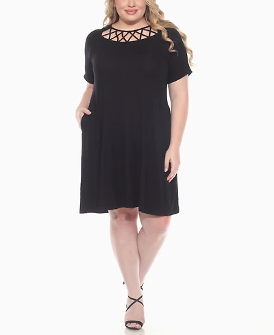 White Mark Plus Short Sleeve Crisscross Neck A-Line Dress
