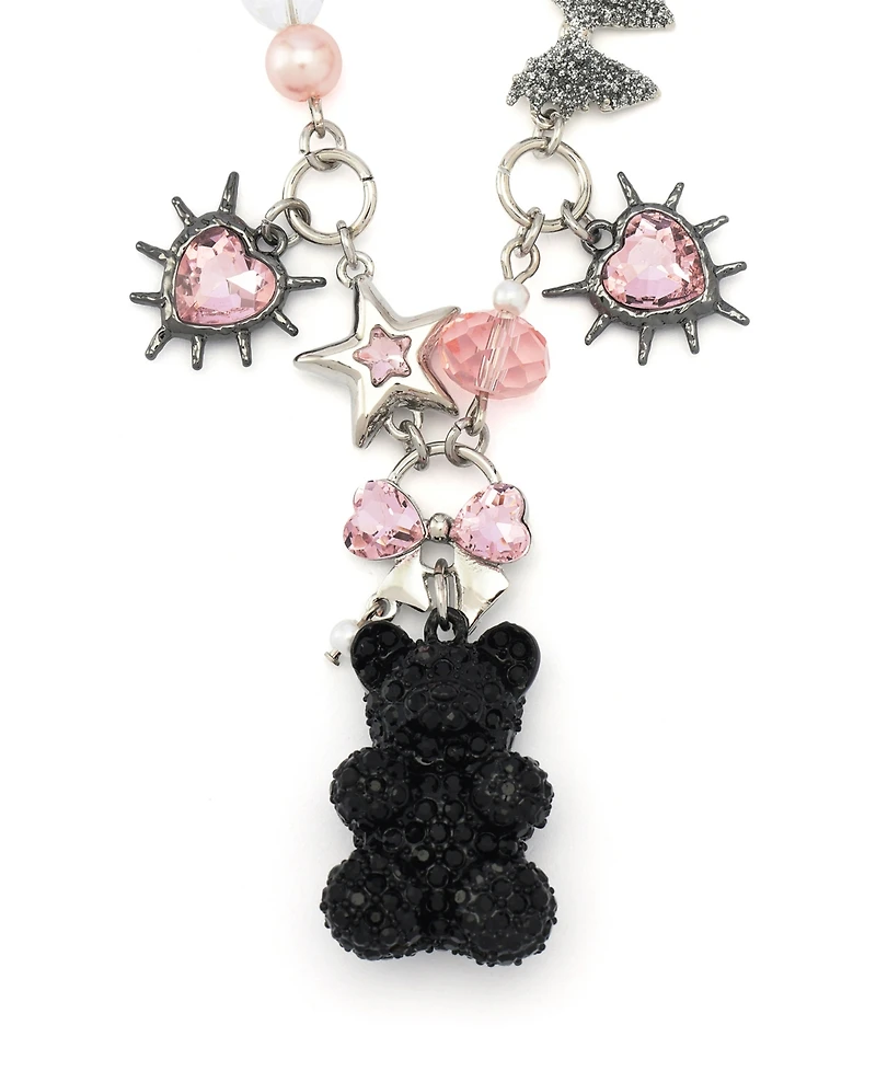 Betsey Johnson Faux Stone Teddy Bear Charm Bib Necklace