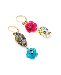 Betsey Johnson Faux Stone Sugar Skull Flower Mismatch Earrings - Multi