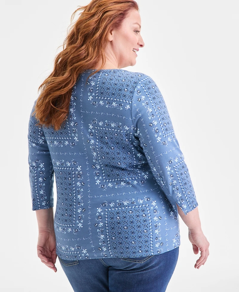 Style & Co Plus Size Cotton Boat-Neck Top, Macy's Exclusive