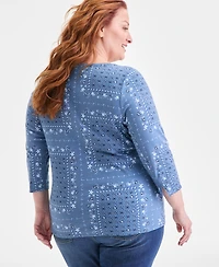 Style & Co Plus Size Cotton Boat-Neck Top, Macy's Exclusive
