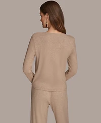 Donna Karan New York Women's Lurex Rib Cowl Neck Long Sleeve Top