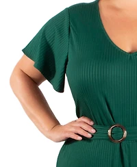 Ny Collection Plus Short Sleeve Textured Knit Jumpsuit