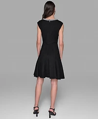 Karl Lagerfeld Paris Women's Stretch Textured Knit with Embellished Neck