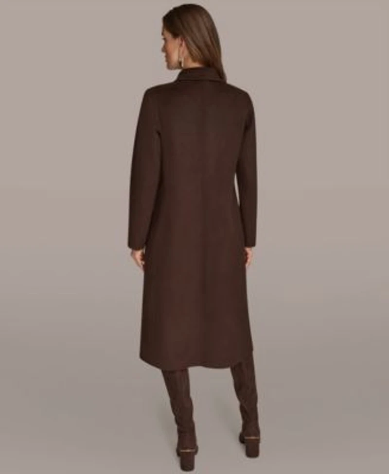 Donna Karan New York Faux Leather Top Belted Pencil Skirt Wool Blend Coat