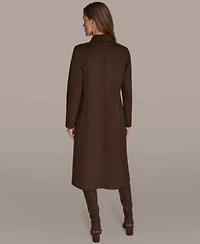 Donna Karan New York Faux Leather Top Belted Pencil Skirt Wool Blend Coat