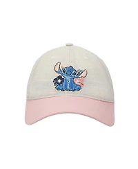 Disney Stitch Embroidered Character & Flowers Women's White & Pink Unstructured Baseball Cap