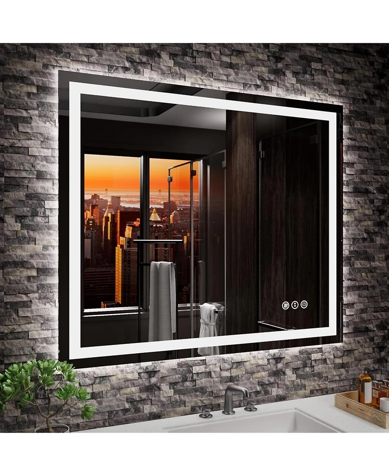 Amorho Led Bathroom Mirror, 36" x 30" with Front Light and Backlit, Stepless Dimmable Wall Mount Mirrors, Anti-Fog, Shatter-Proof, Memory, 3