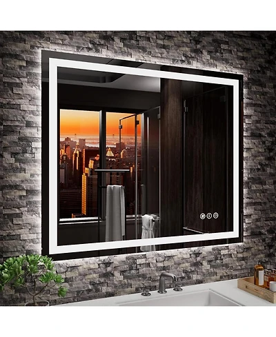 Amorho Led Bathroom Mirror, 36" x 30" with Front Light and Backlit, Stepless Dimmable Wall Mount Mirrors, Anti-Fog, Shatter-Proof, Memory, 3