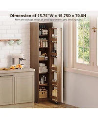 Ironck 70-in Pantry Cabinet with 11 Adjustable Shelves, Walnut and White