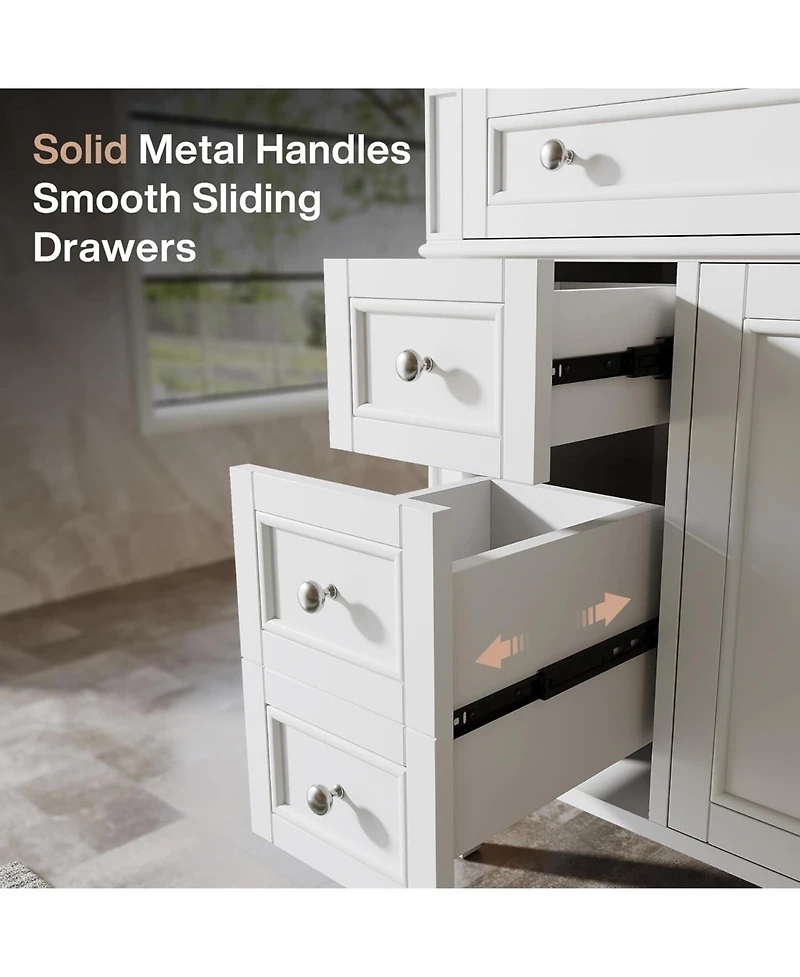 Tribesigns 36" Bathroom Vanity with Sink, 4 Drawers & 2 Doors, Bathroom Storage Vanity with Metal Handles, Solid Wood Frame, Paint Surface White