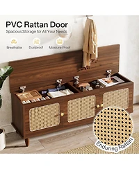 Tribesigns 55" Shoe Bench with Lift Top Storage, 2-Tier Entryway Bench with 3 Rattan Doors