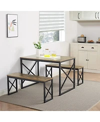 Slickblue Wood-Top Kitchen Dining Table with 2 Backless Benches, Industrial Style