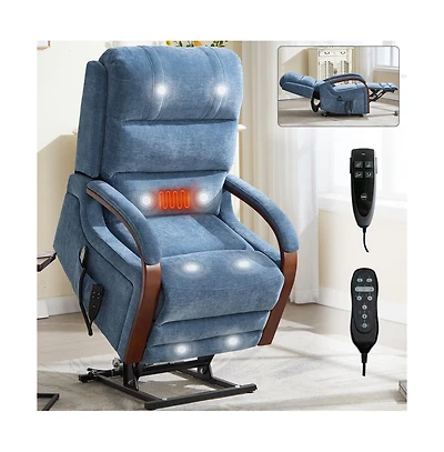 Maison Boucle Dual Motor Power Lift Recliner with Massage & Heat, Infinite Position Electric Chair Solid Wood Arms-Maison