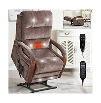Maison Boucle Dual Motor Power Lift Recliner with Massage & Heat, Infinite Position Electric Chair Solid Wood Arms-Maison