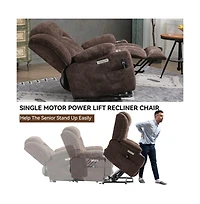 Maison Boucle Power Lift Recliner with Heat & Massage, Electric Chenille Chair Usb Port, Cup Holders Heavy-Duty 350 Lbs Support-Maison