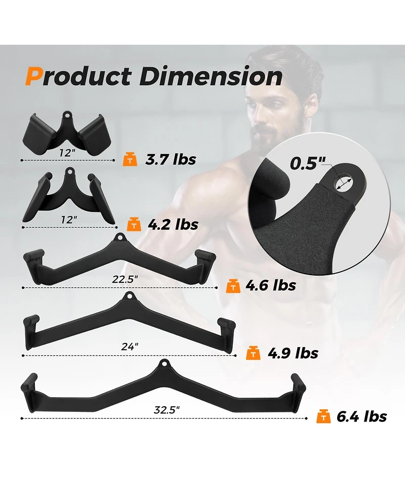 Akiudex 5-Piece Lat Pull-Down Attachment Set for Cable Machines, Ergonomic Home Gym Accessories