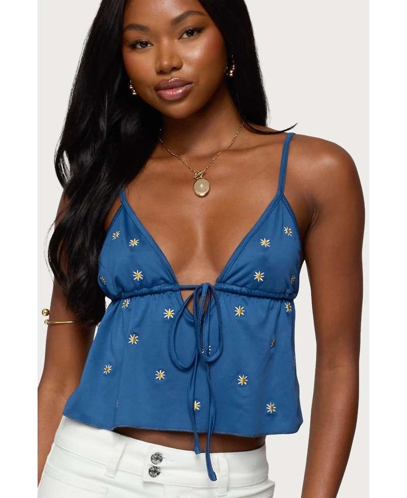 Edikted Womens Soleil Embroidered Open Back Top