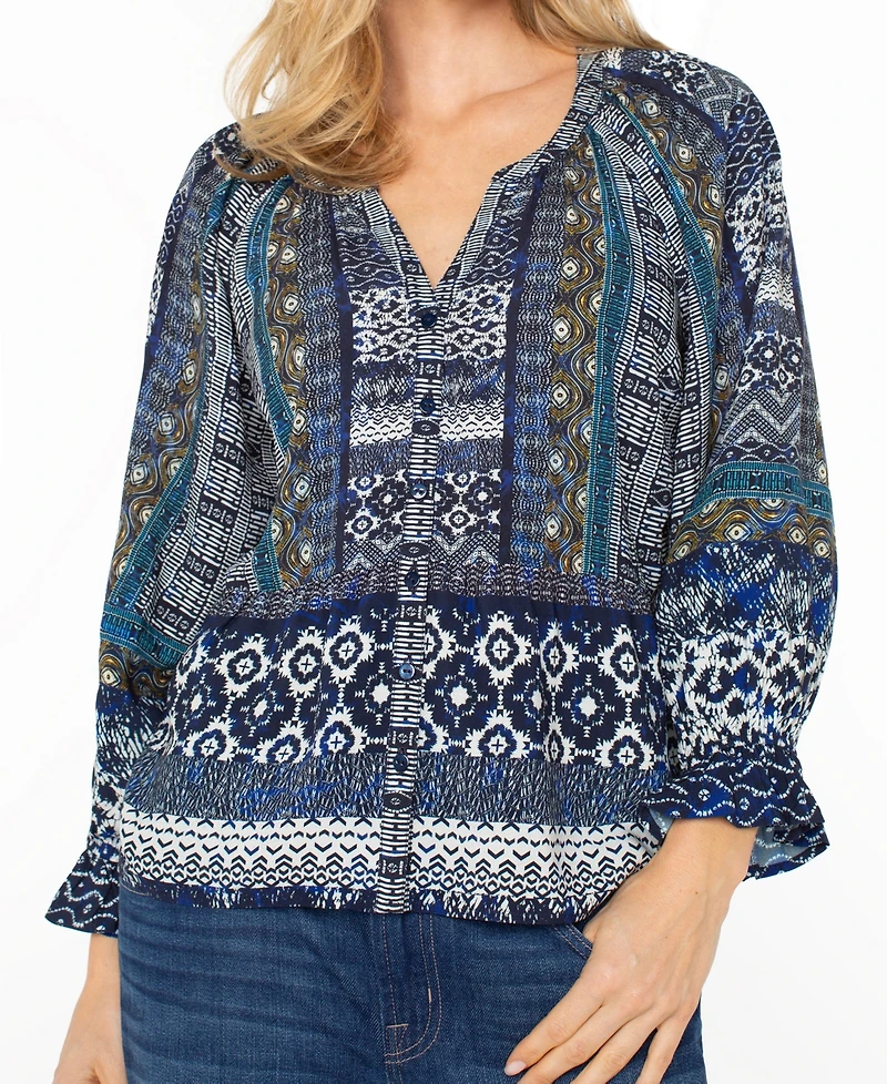 Liverpool Los Angeles Petite Button Front Woven Top