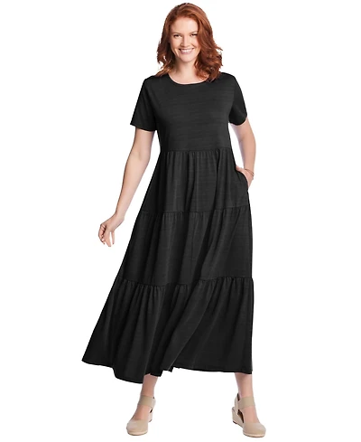 Woman Within Women's Short-Sleeve Tiered Dress
