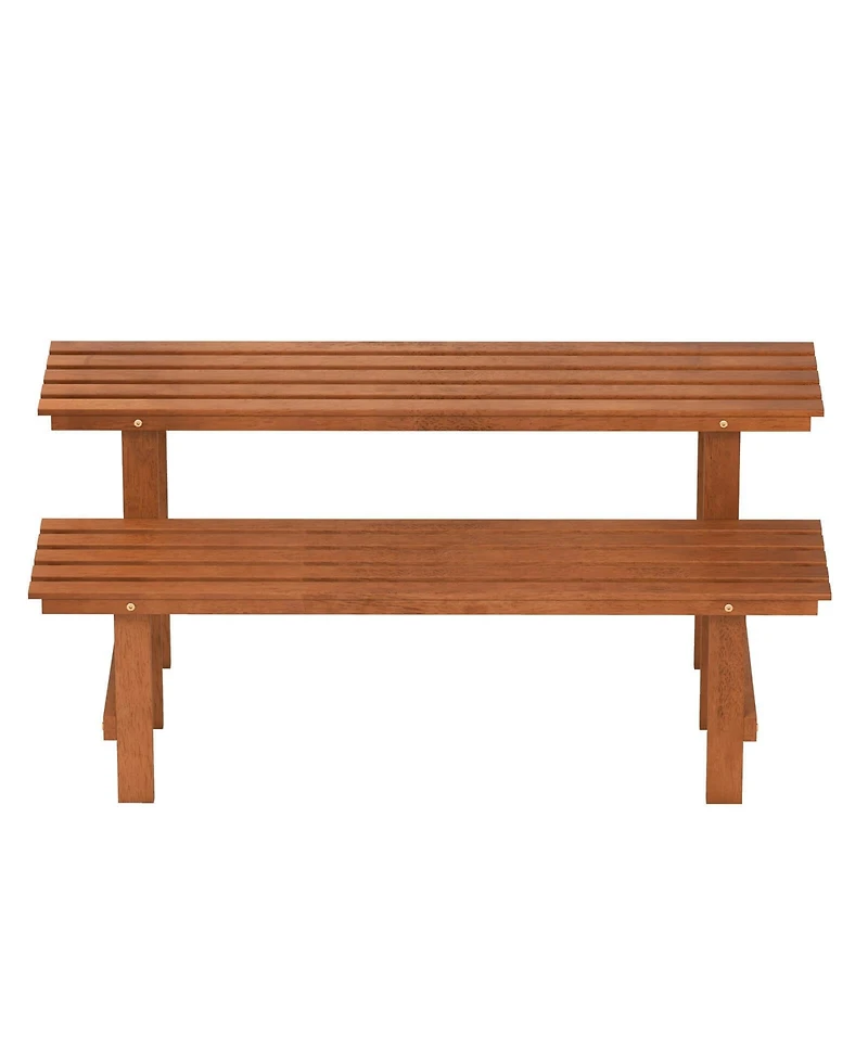 Costway 2 Tier Wood Plant Stand with Teak Oil Finish Indoor & Outdoor Flower Pot Holder