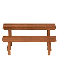 Costway 2 Tier Wood Plant Stand with Teak Oil Finish Indoor & Outdoor Flower Pot Holder