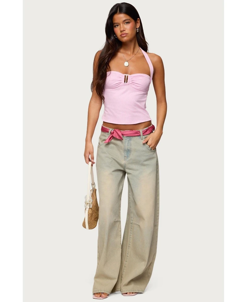 Edikted Women's Caitie Striped Buckle Halter Top