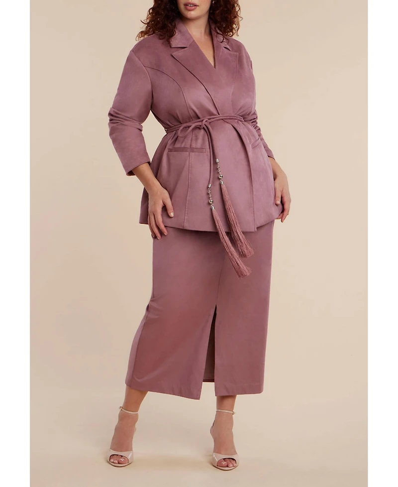 Eloquii Women's Plus Faux Suede Tassel Belted Blazer