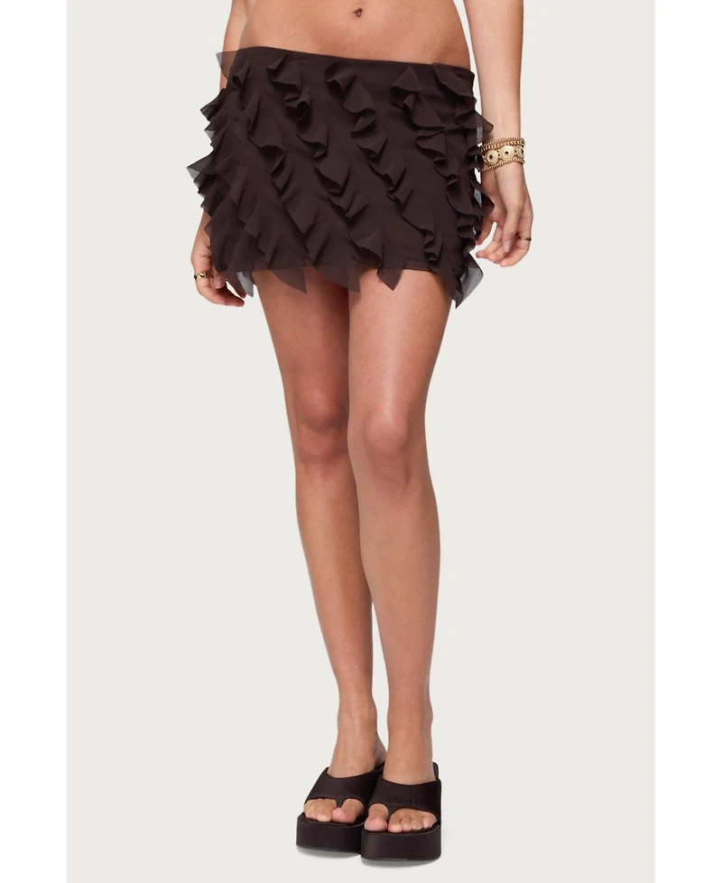 Edikted Womens Clare Chiffon Ruffled Mini Skirt