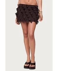 Edikted Womens Clare Chiffon Ruffled Mini Skirt