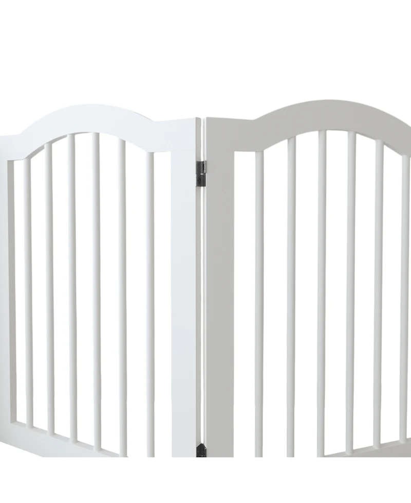 Aostirmotor 27.6" Height Tall Freestanding Pet Gate 4 Panels Foldable Dog Gate Solid Wood Folding Safety Fence Wooden Dog Gate