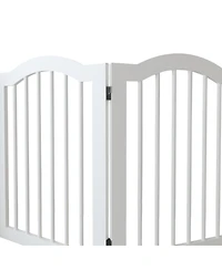 Aostirmotor 27.6" Height Tall Freestanding Pet Gate 4 Panels Foldable Dog Gate Solid Wood Folding Safety Fence Wooden Dog Gate