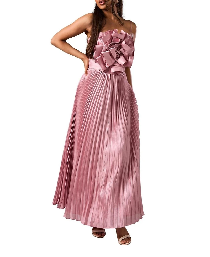 Coast Women's Metallic Pleated Corsage Dress