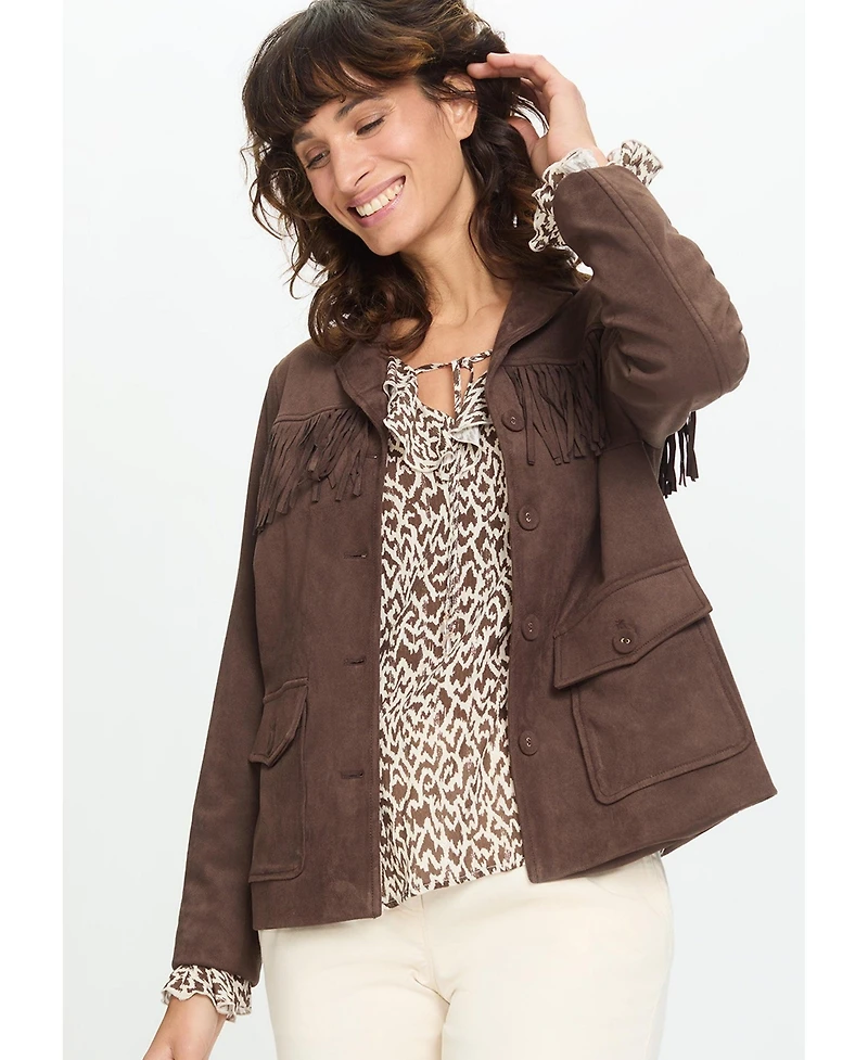 Olsen Faux Suede Fringe Jacket