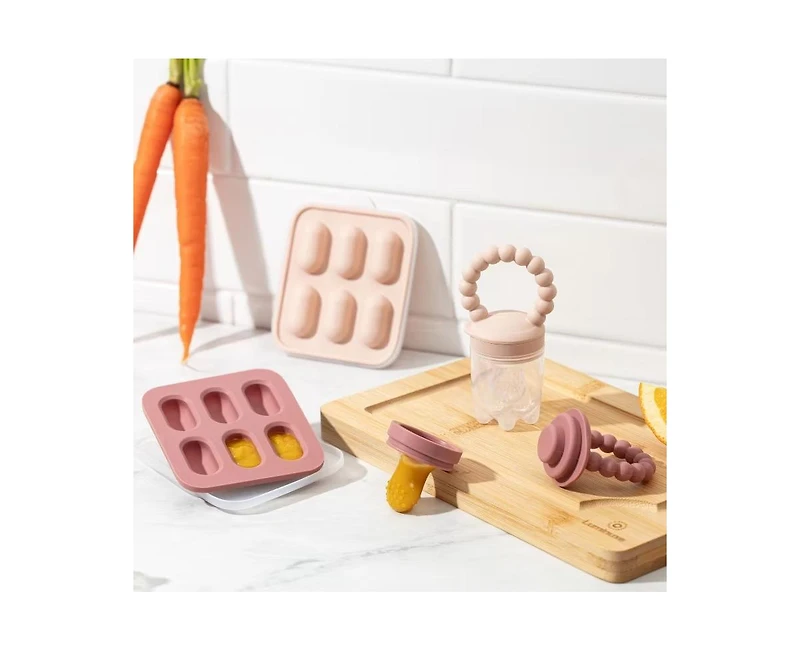Sperric Baby Feeding Set, Silicone Baby Fruit Feeders, Baby Bibs & 12-Piece Glass Baby Food Storage Containers w/ Lids. Baby Must-Have, Bpa-Free Easy