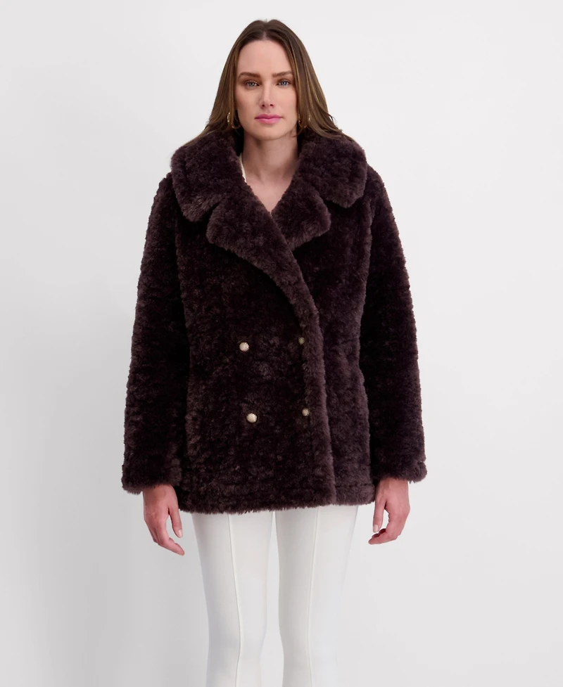 Kensie Women's Oversized Double Breasted Faux Fur Coat