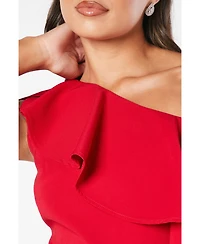 Coast Women's One Shoulder Ruffle Crepe Midi Dress